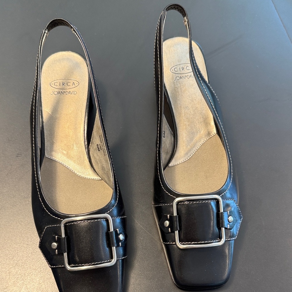 Joan & David Black Slingback Heels with Buckle